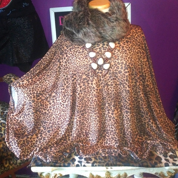 First Love Tops - First Love Sparkly Leopard Poncho Top